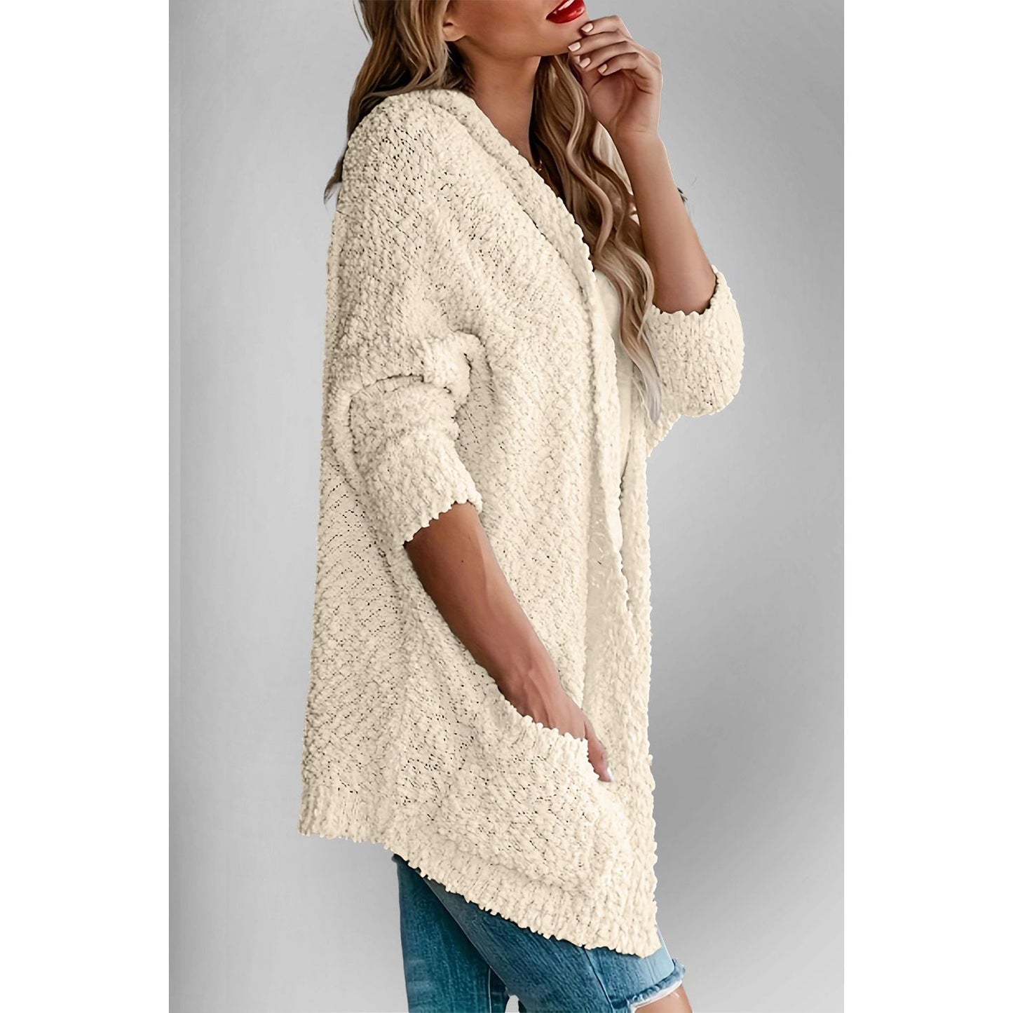 Double Take Pocketed Open Front Long Sleeve Cardigan