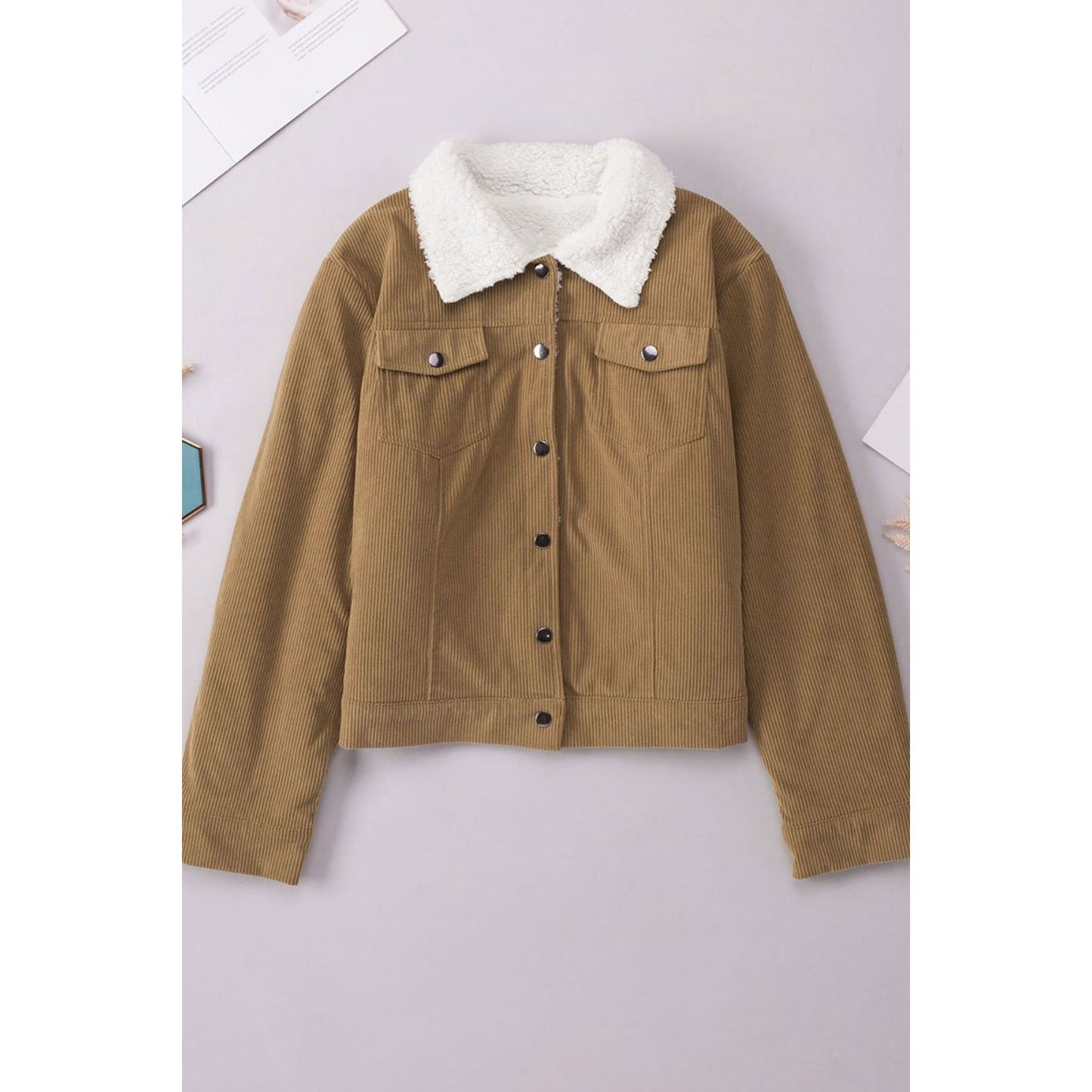 Corduroy Collared Neck Snap Down Jacket