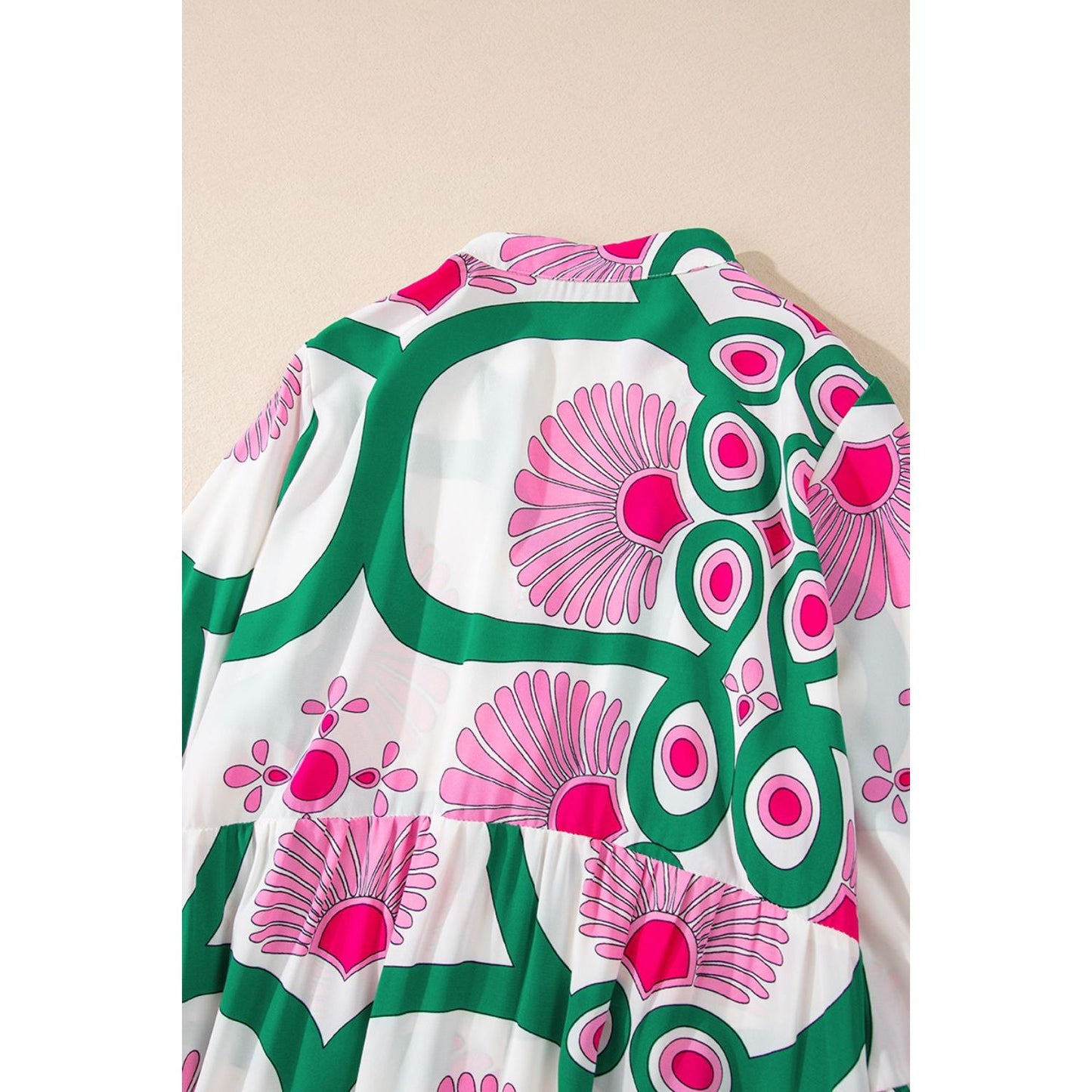 Printed Notched Long Sleeve Maxi Dress