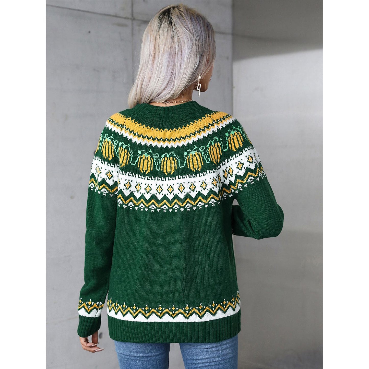 Angel Wings Geometric Round Neck Long Sleeve Sweater