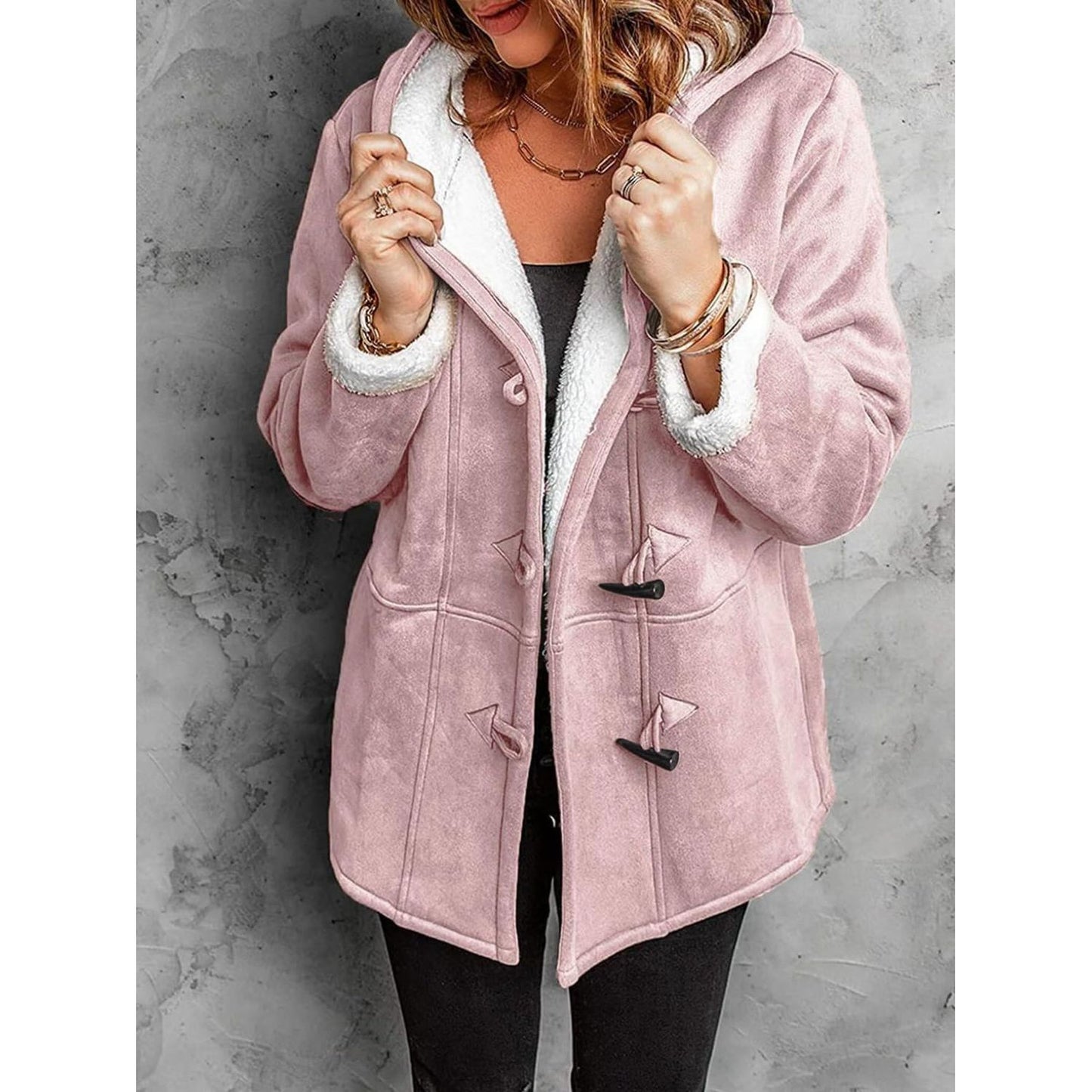 Full Size Pocketed Long Sleeve Hooded Toggle Jacket