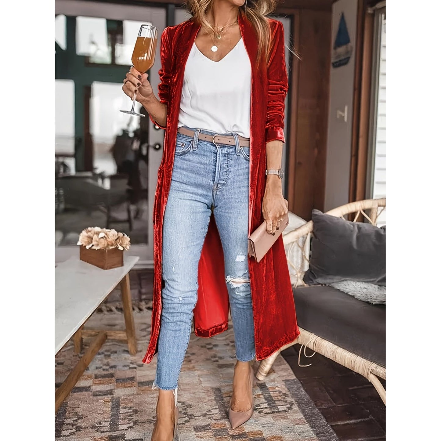 Open Front Long Sleeve Coat