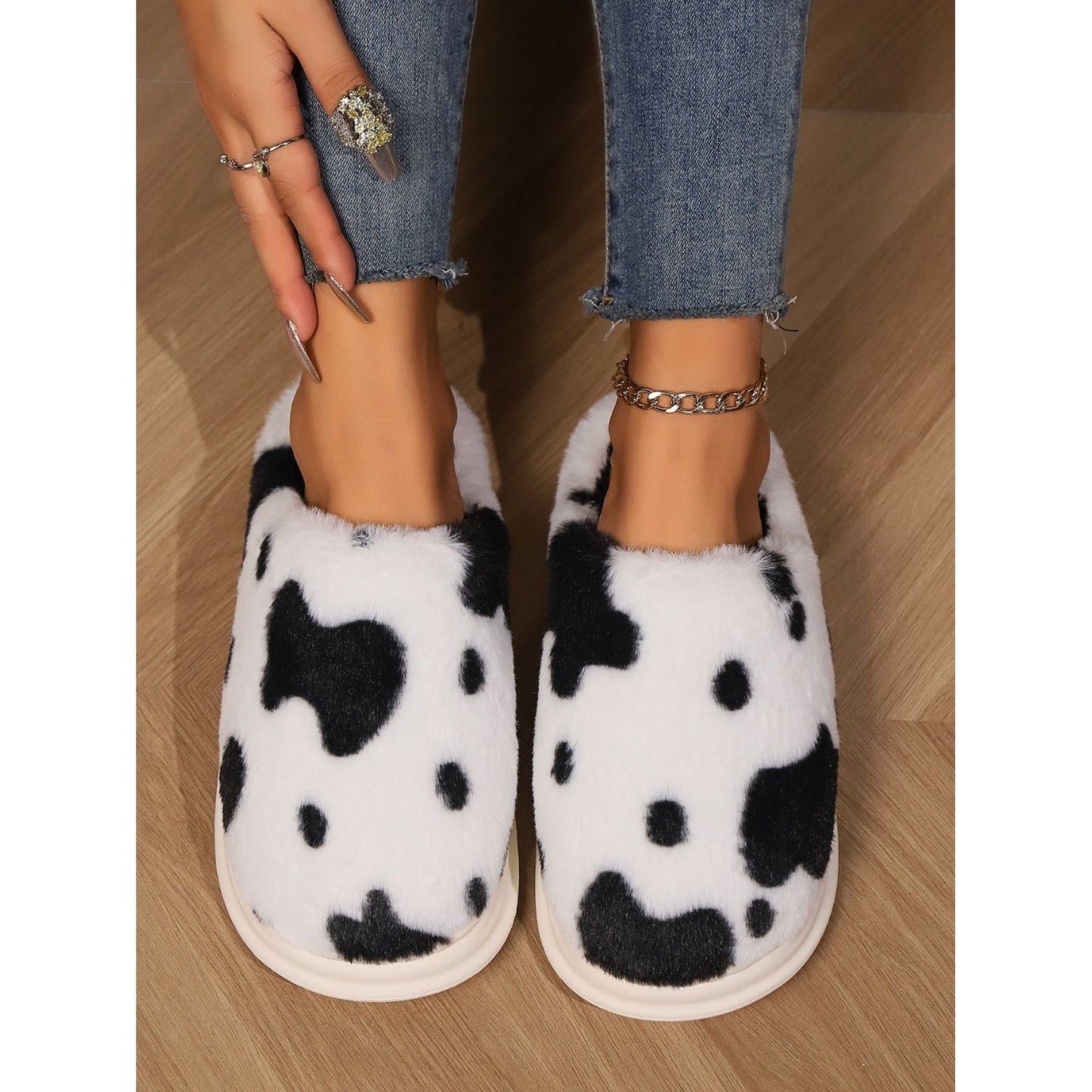 Animal Print Faux Fur Slippers
