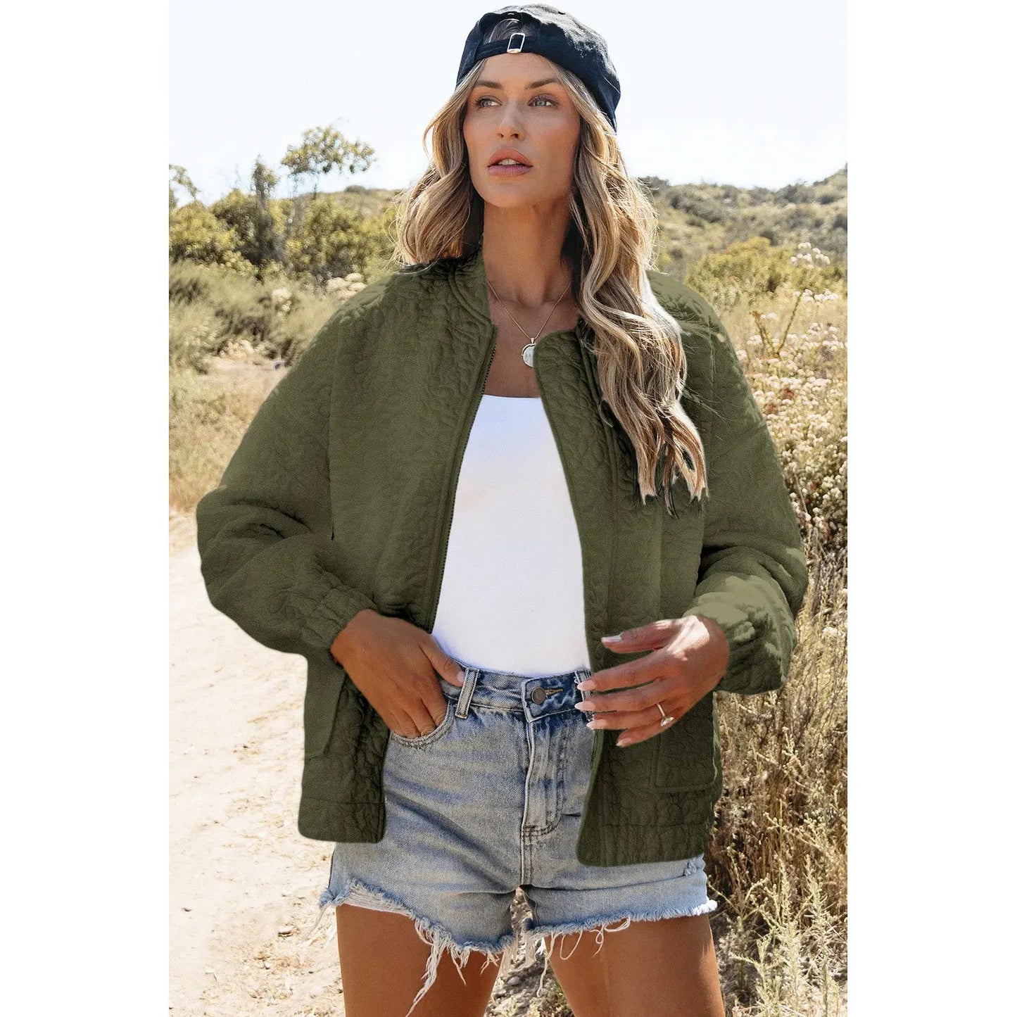 Baseball Collar Floral Quilted Jacket