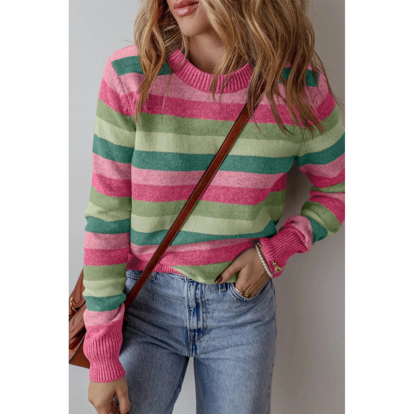 Striped Round Neck Long Sleeve Sweater