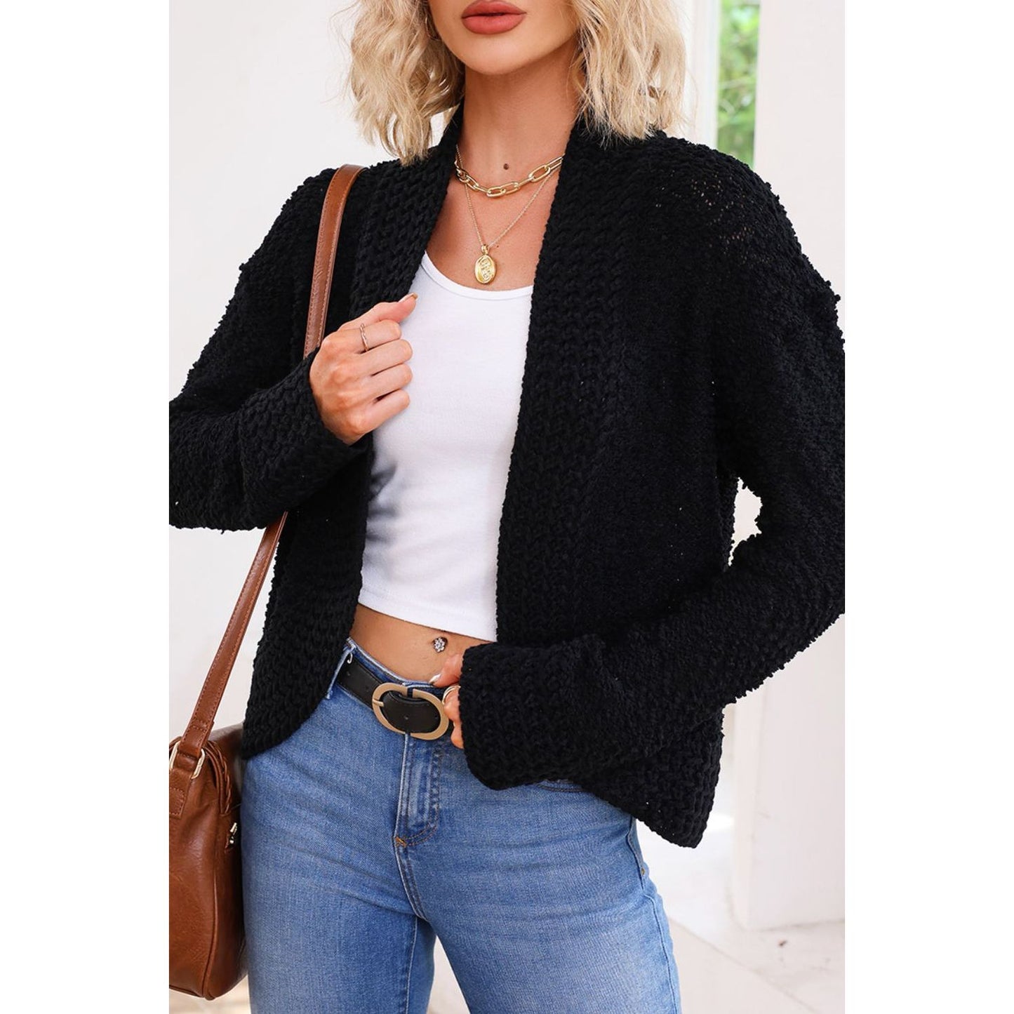 Solid Color Open Front Cardigan