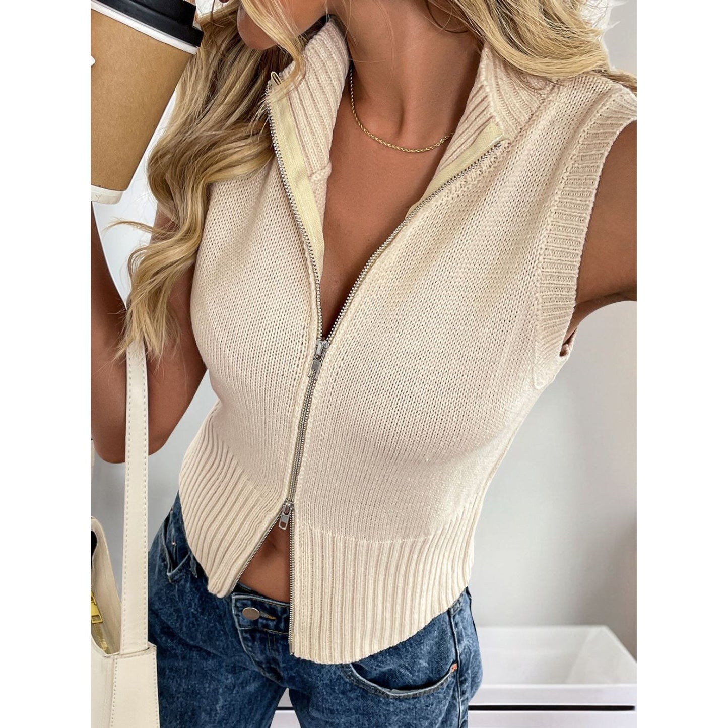 Perfee Zip Up Mock Neck Sweater Vest