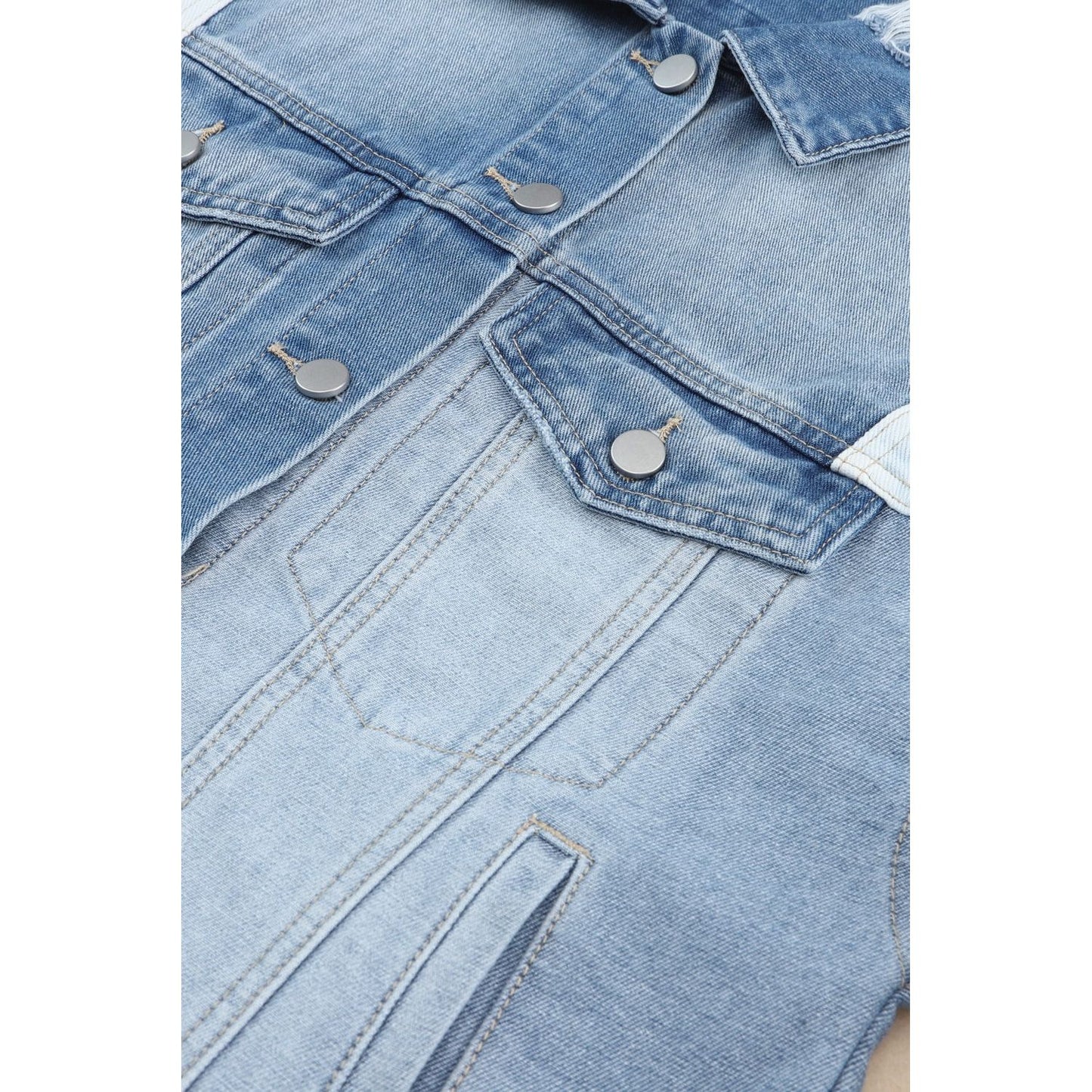 Distressed Button Up Drop Shoulder Denim Jacket