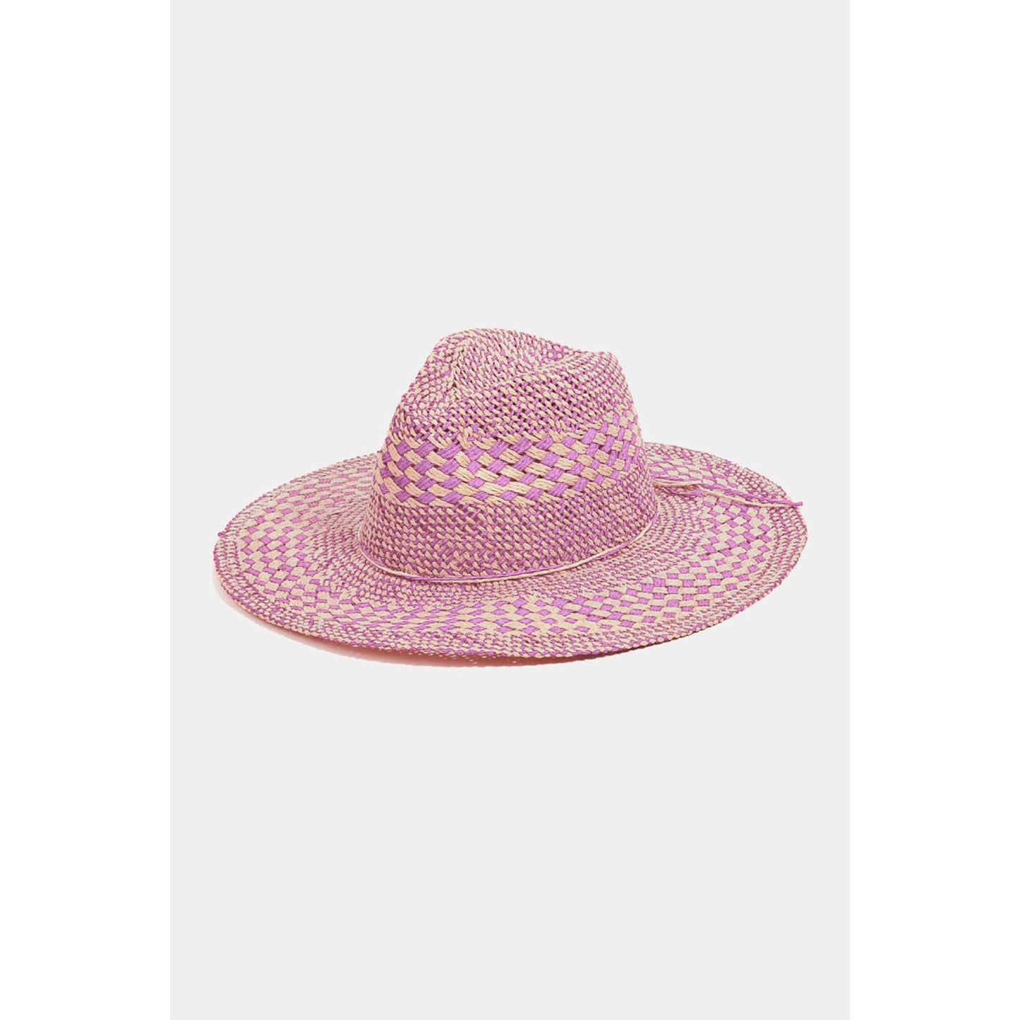 Fame Checkered Straw Weave Sun Hat