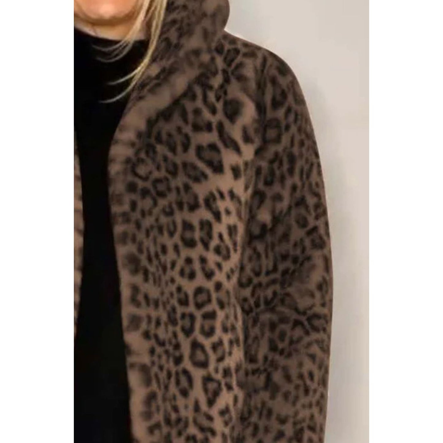 Full Size Leopard Furry Collared Neck Long Sleeve Coat