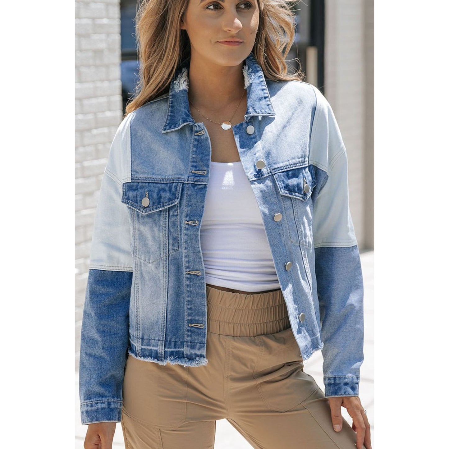 Distressed Button Up Drop Shoulder Denim Jacket