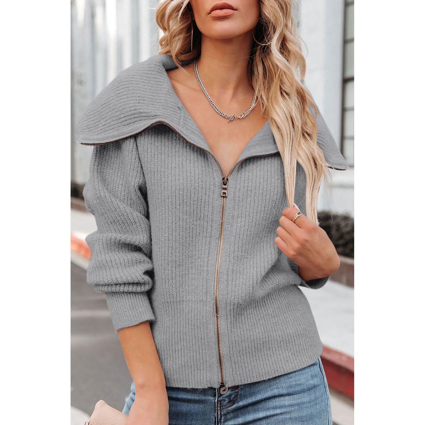 Zip Up Long Sleeve Cardigan