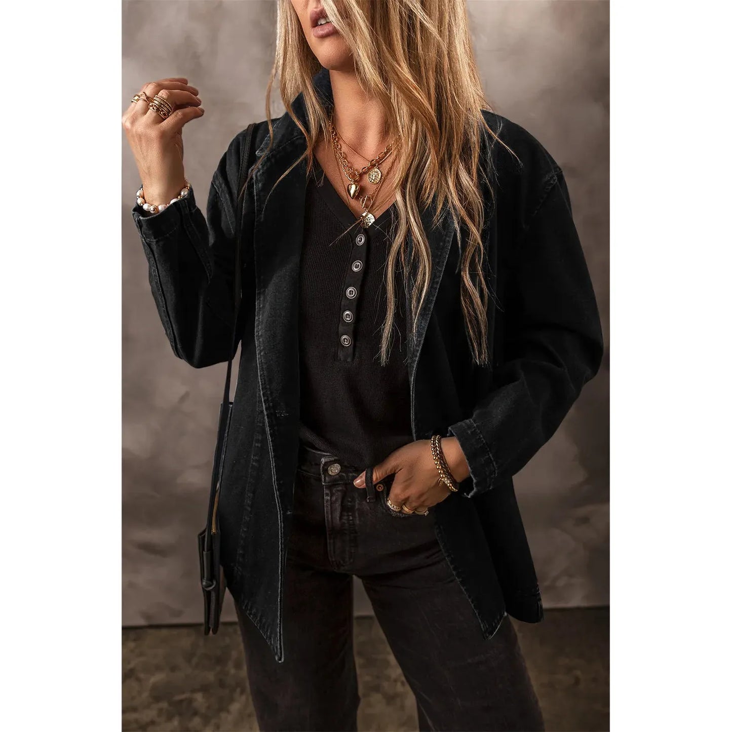 Pocketed Long Sleeve Denim Jacket