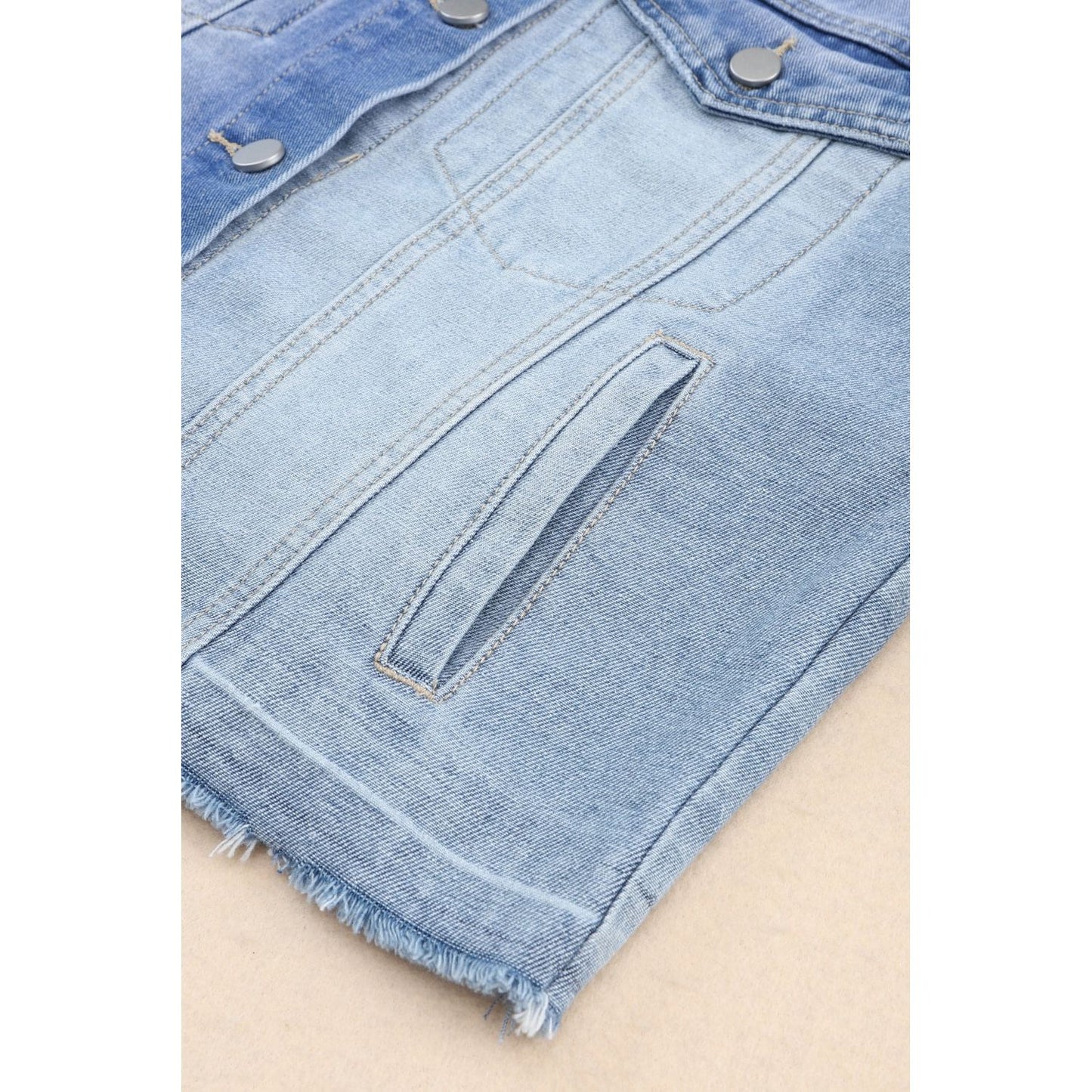 Distressed Button Up Drop Shoulder Denim Jacket