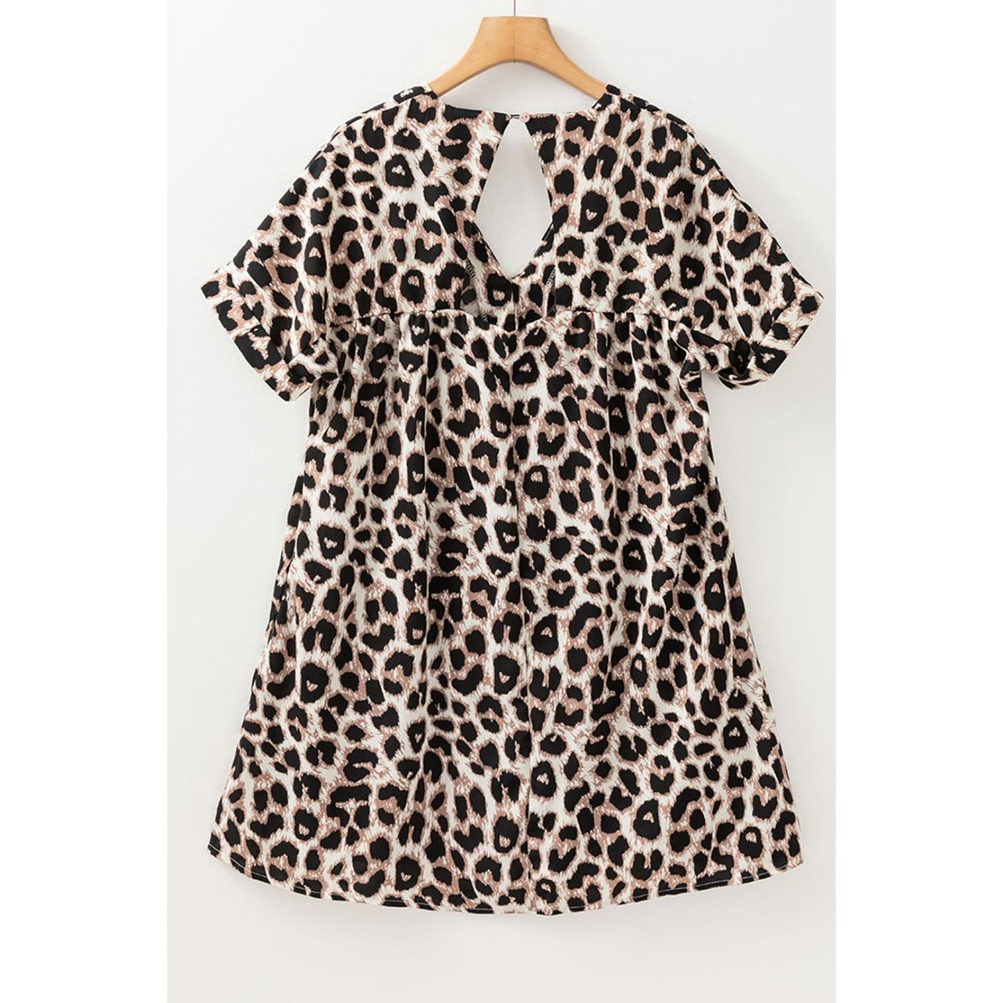 Cutout Back Leopard V-Neck Short Sleeve Mini Dress