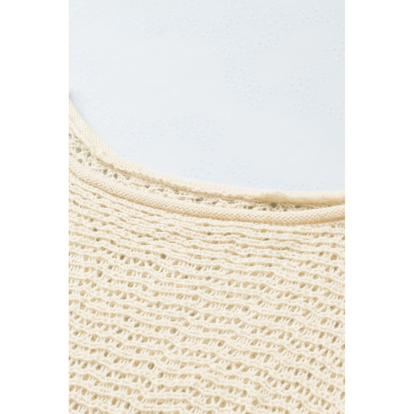 Openwork Boat Neck Raglan Sleeve Knit Top