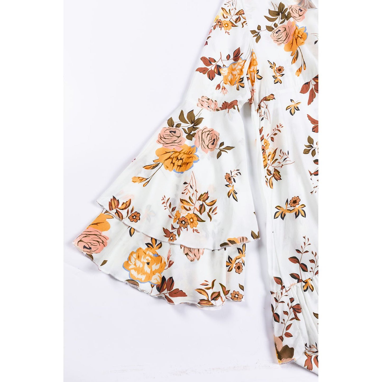 Printed V-Neck Flare Sleeve Mini Dress