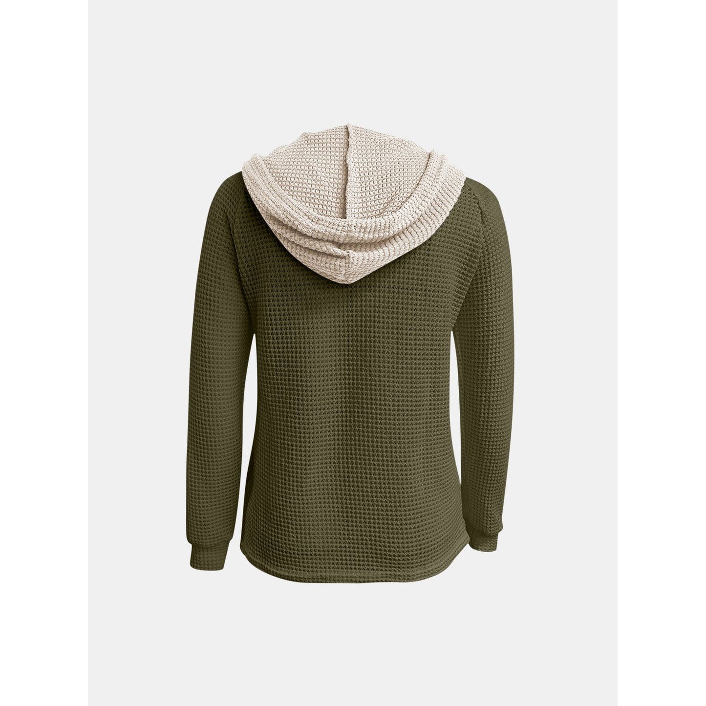 Full Size Waffle-Knit Contrast Long Sleeve Hoodie