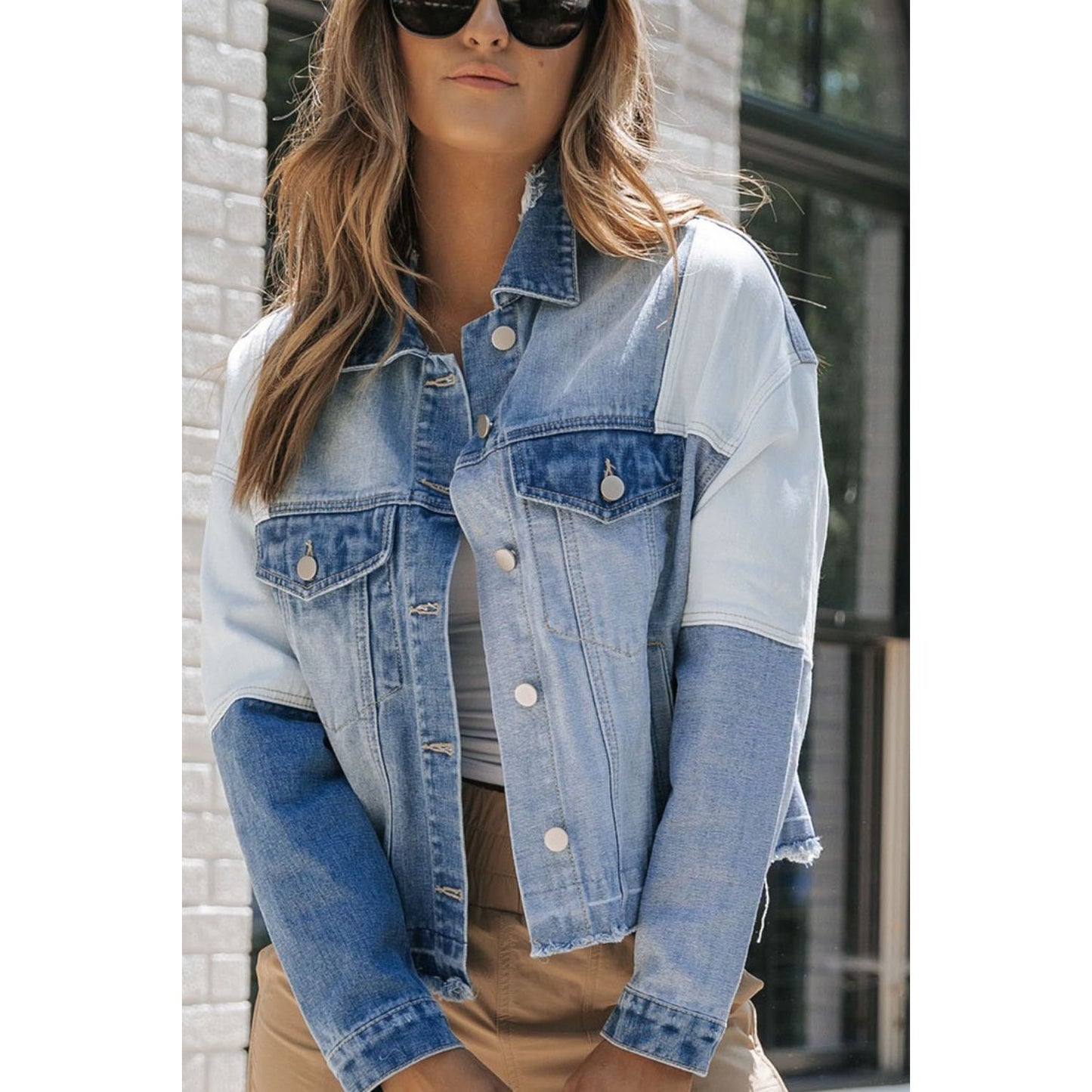 Distressed Button Up Drop Shoulder Denim Jacket
