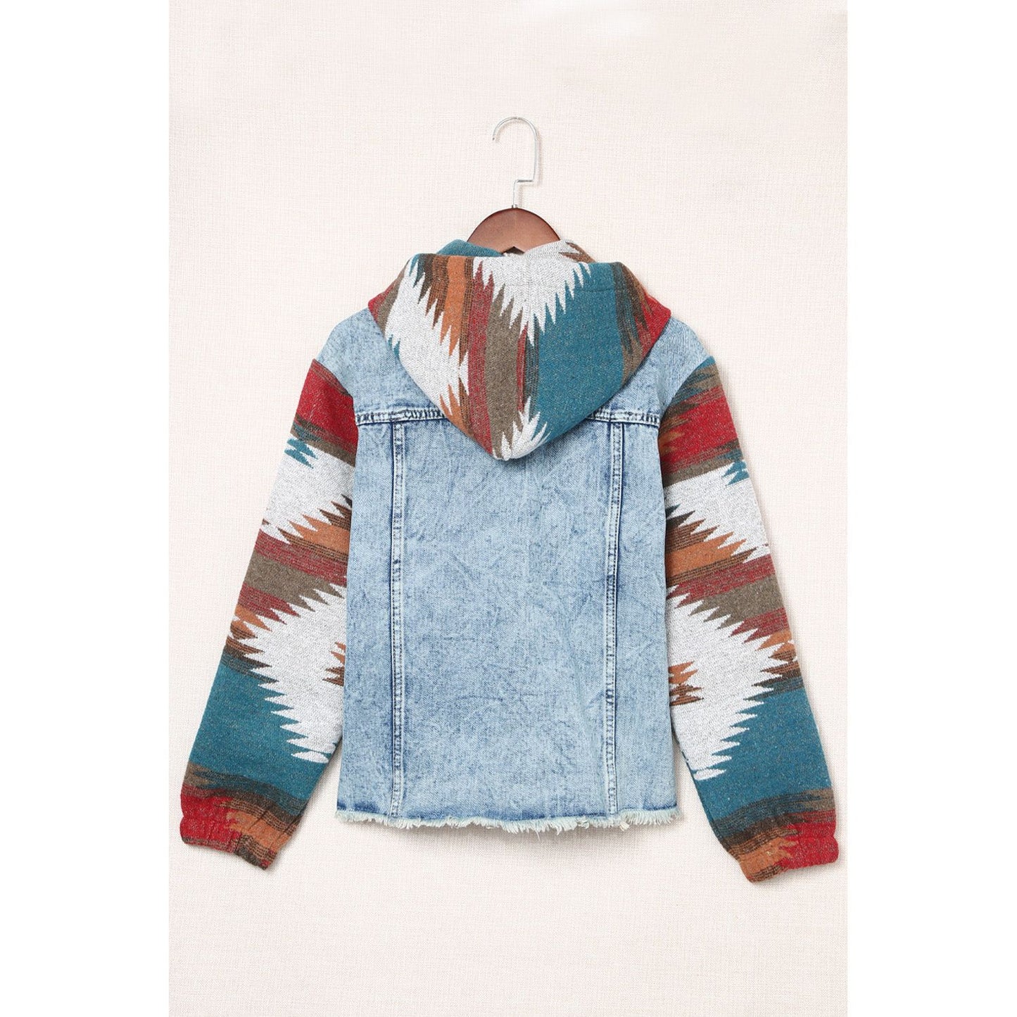 Drawstring Hooded Pocketed Denim Jacket