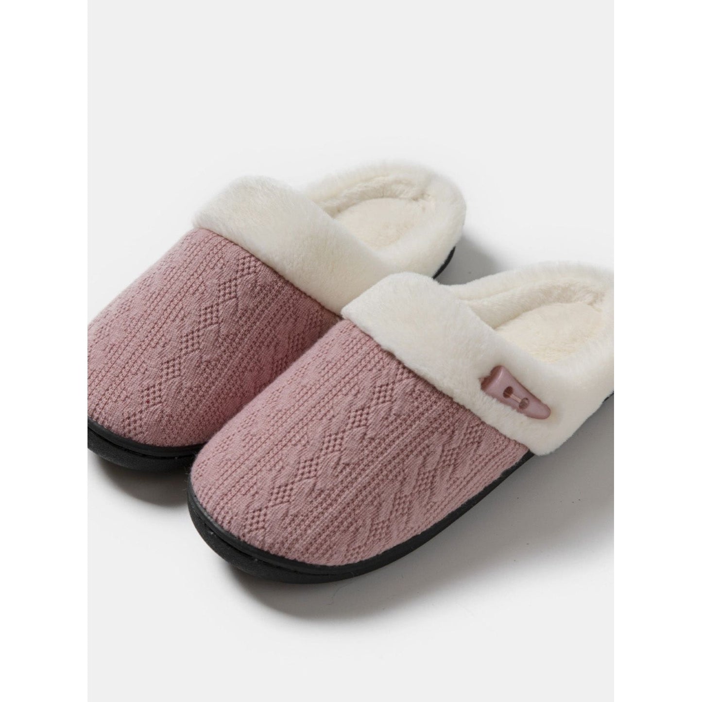 Horn Buckle Furry Texture Flat Slippers