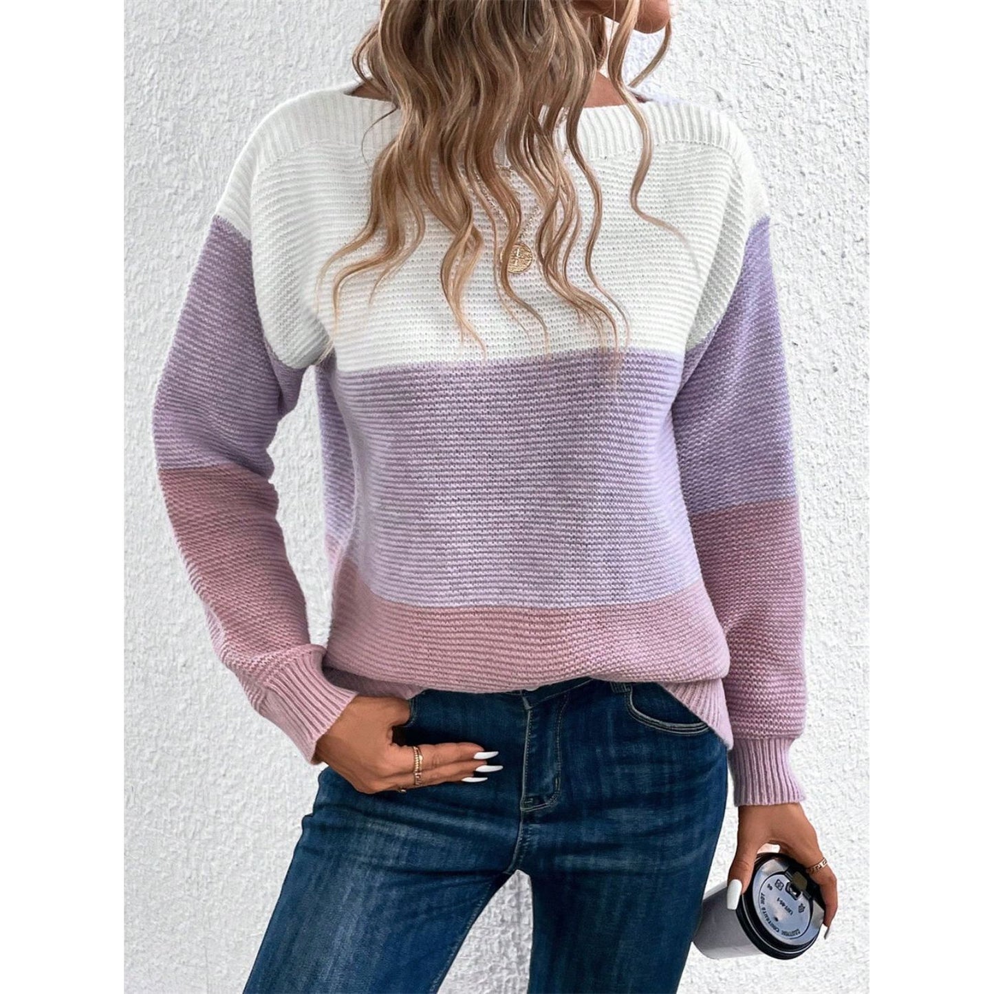 Color Block Drop Shoulder Long Sleeve Sweater
