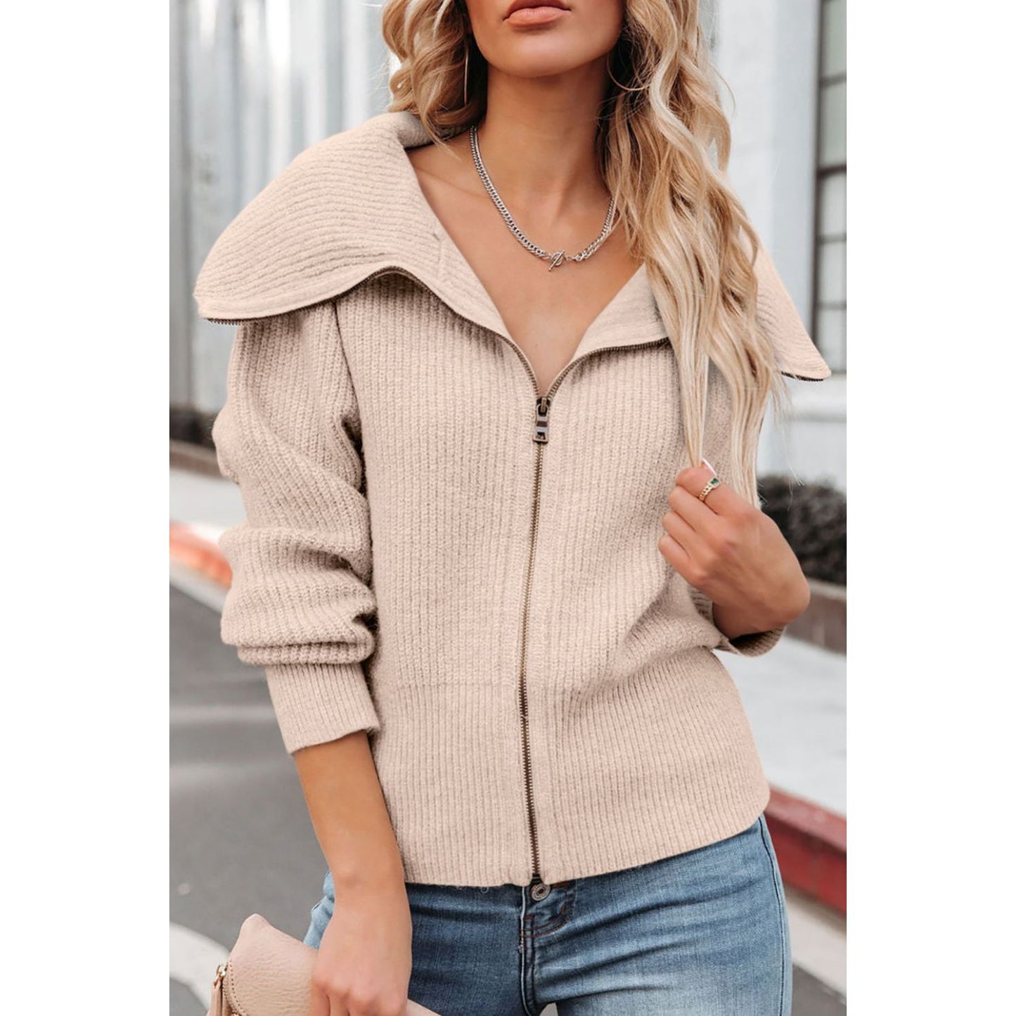 Zip Up Long Sleeve Cardigan