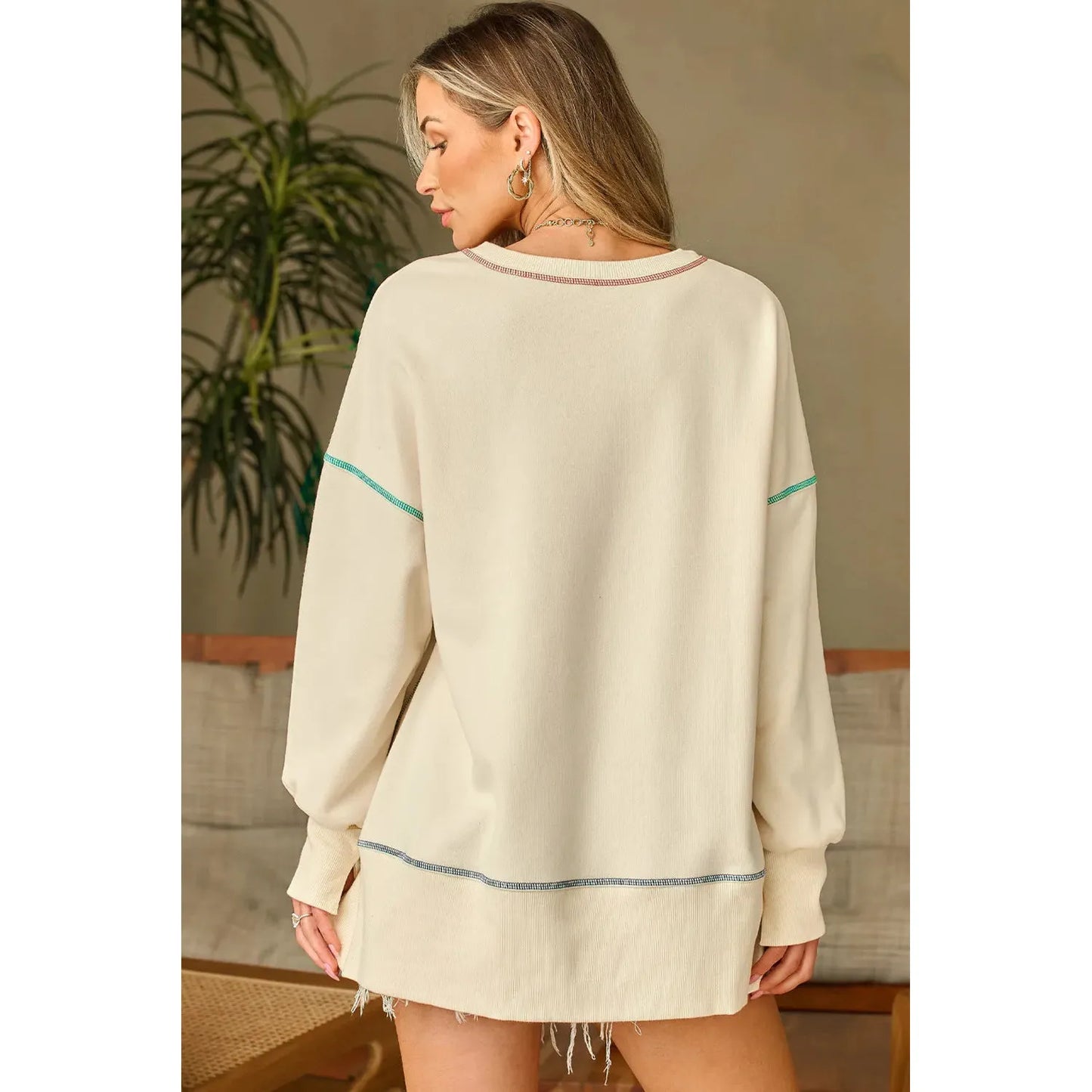 Contrast Stitching Sequin Pumpkin Round Neck Long Sleeve Sweatshirt