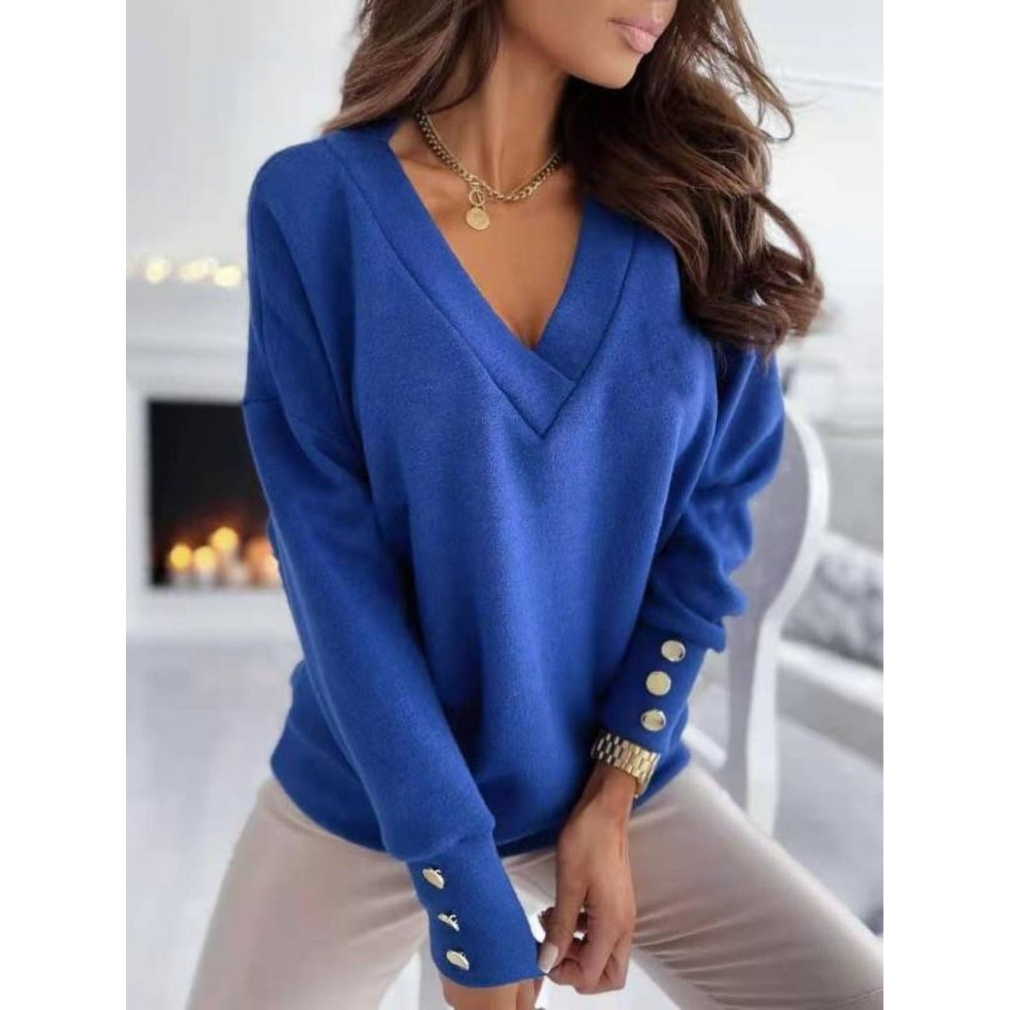 V-Neck Long Sleeve Sweatshirt