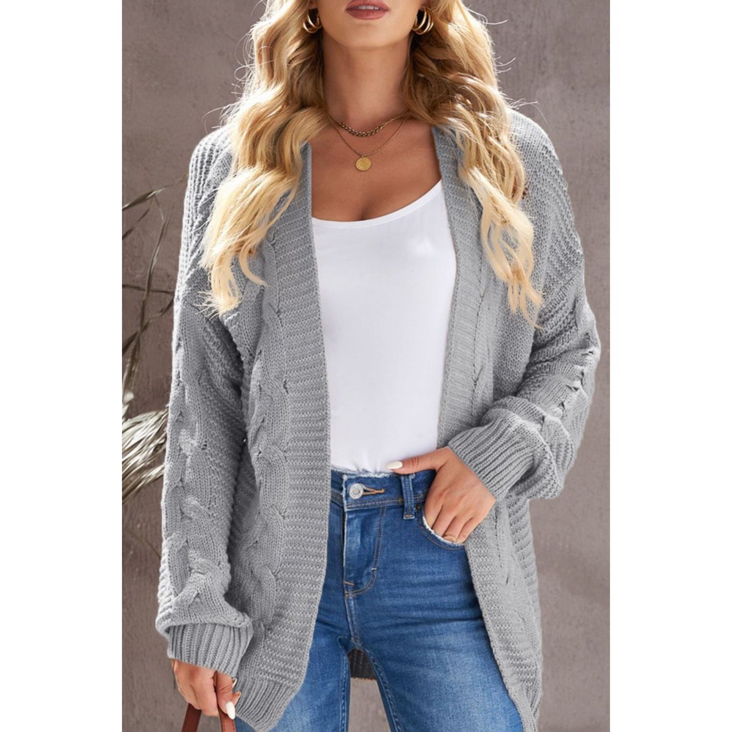 Cable-Knit Open Front Cardigan