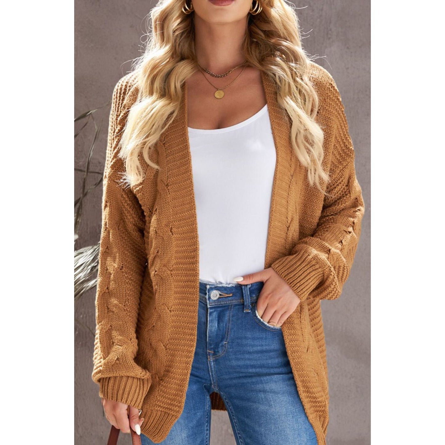 Cable-Knit Open Front Cardigan
