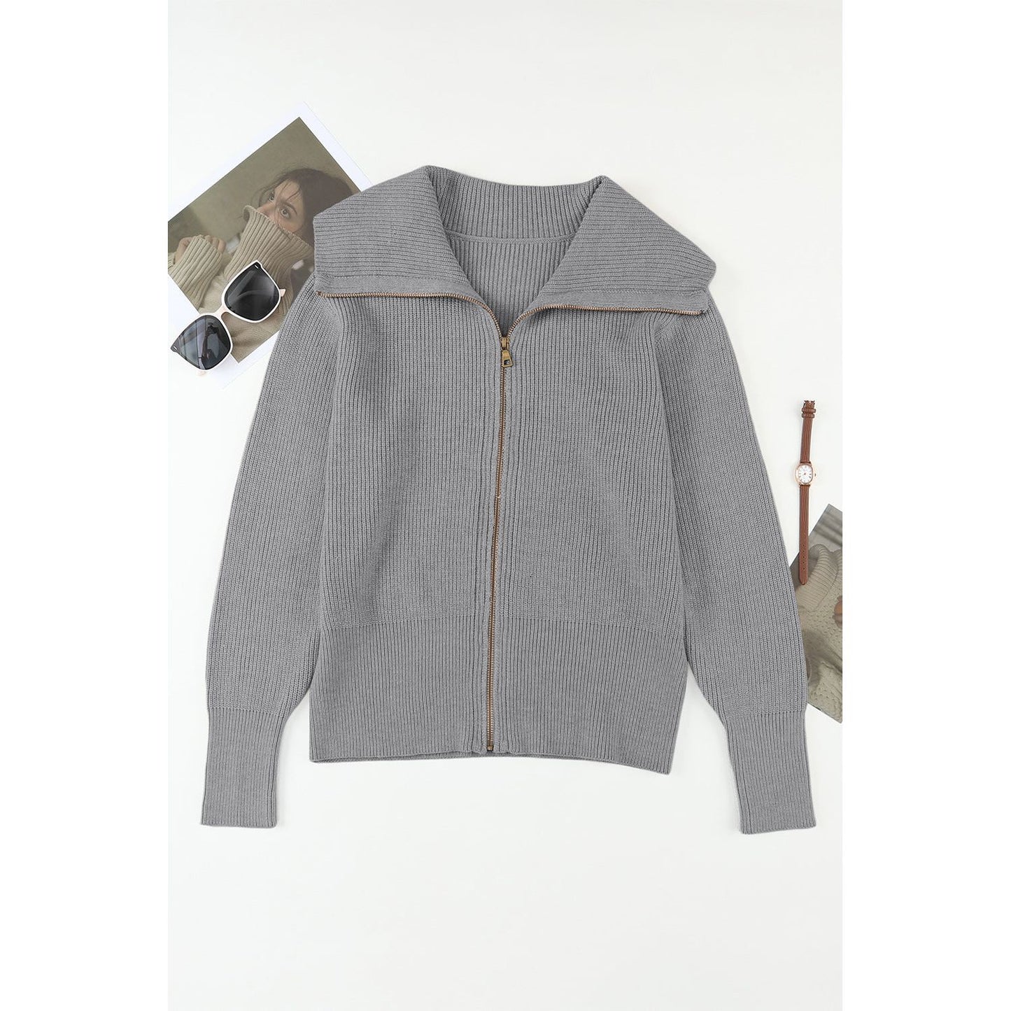 Zip Up Long Sleeve Cardigan