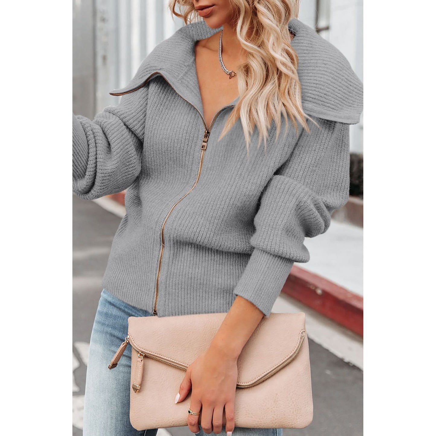 Zip Up Long Sleeve Cardigan