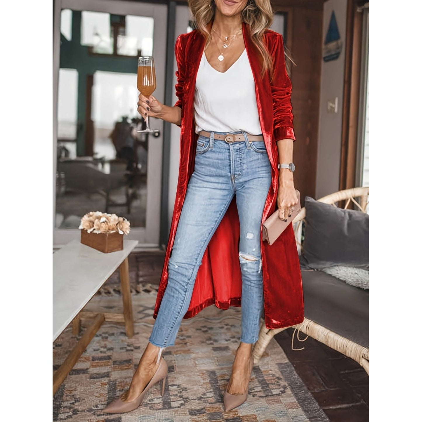 Open Front Long Sleeve Coat