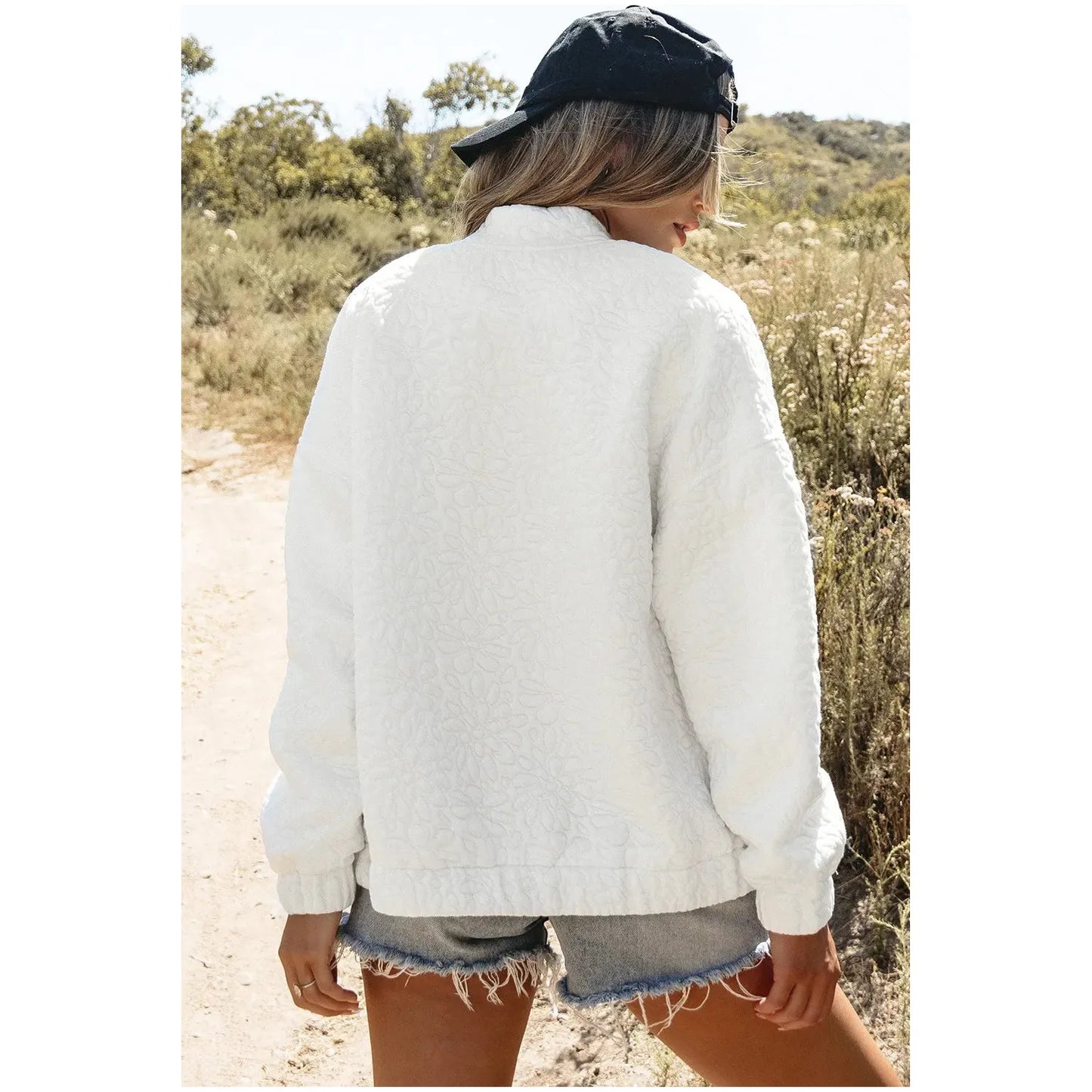 Baseball Collar Floral Quilted Jacket