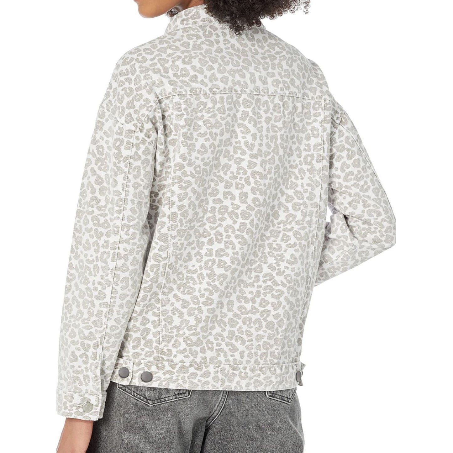 Leopard Button Up Long Sleeve Denim Jacket