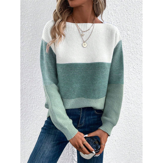 Color Block Drop Shoulder Long Sleeve Sweater