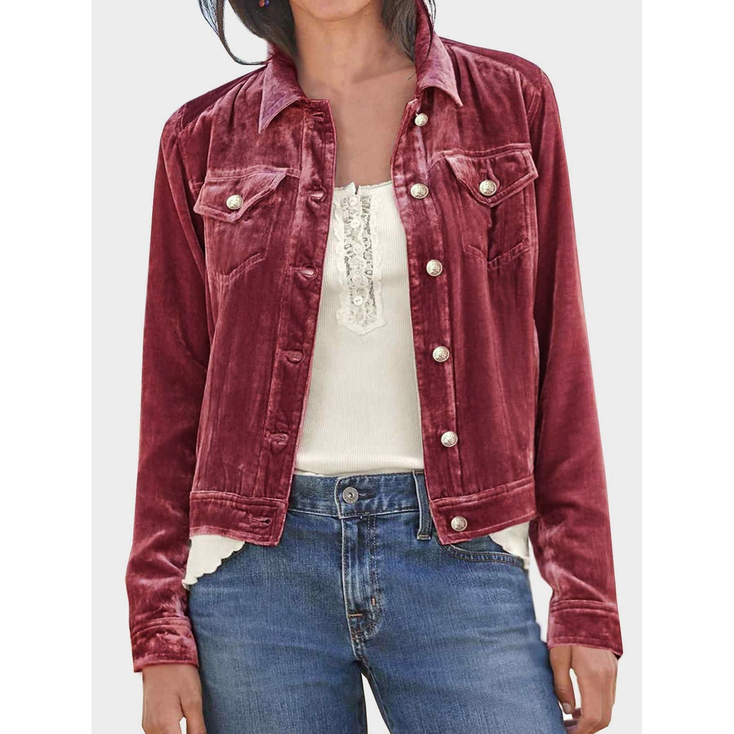 Button Up Long Sleeve Jacket with Chest Pockets