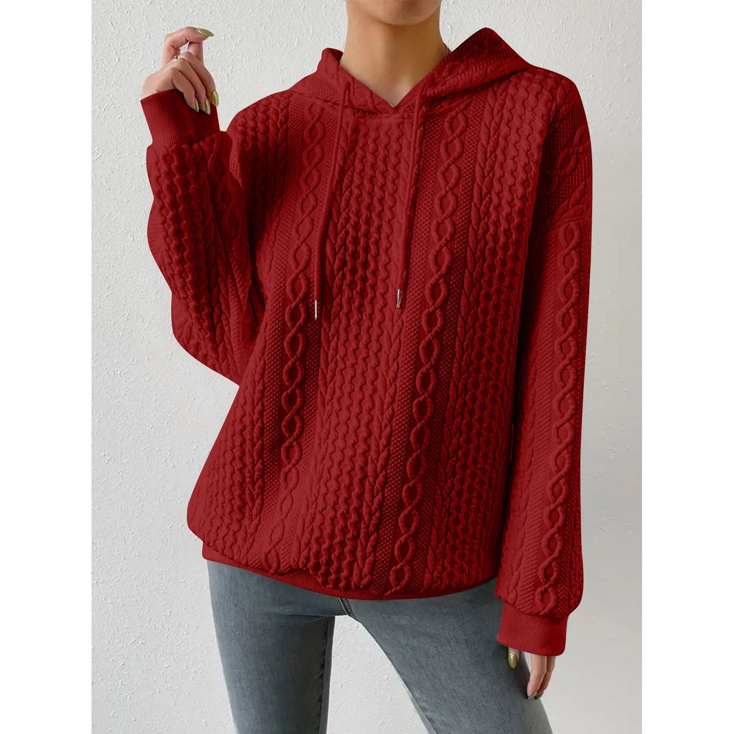 Drawstring Drop Shoulder Long Sleeve Hoodie