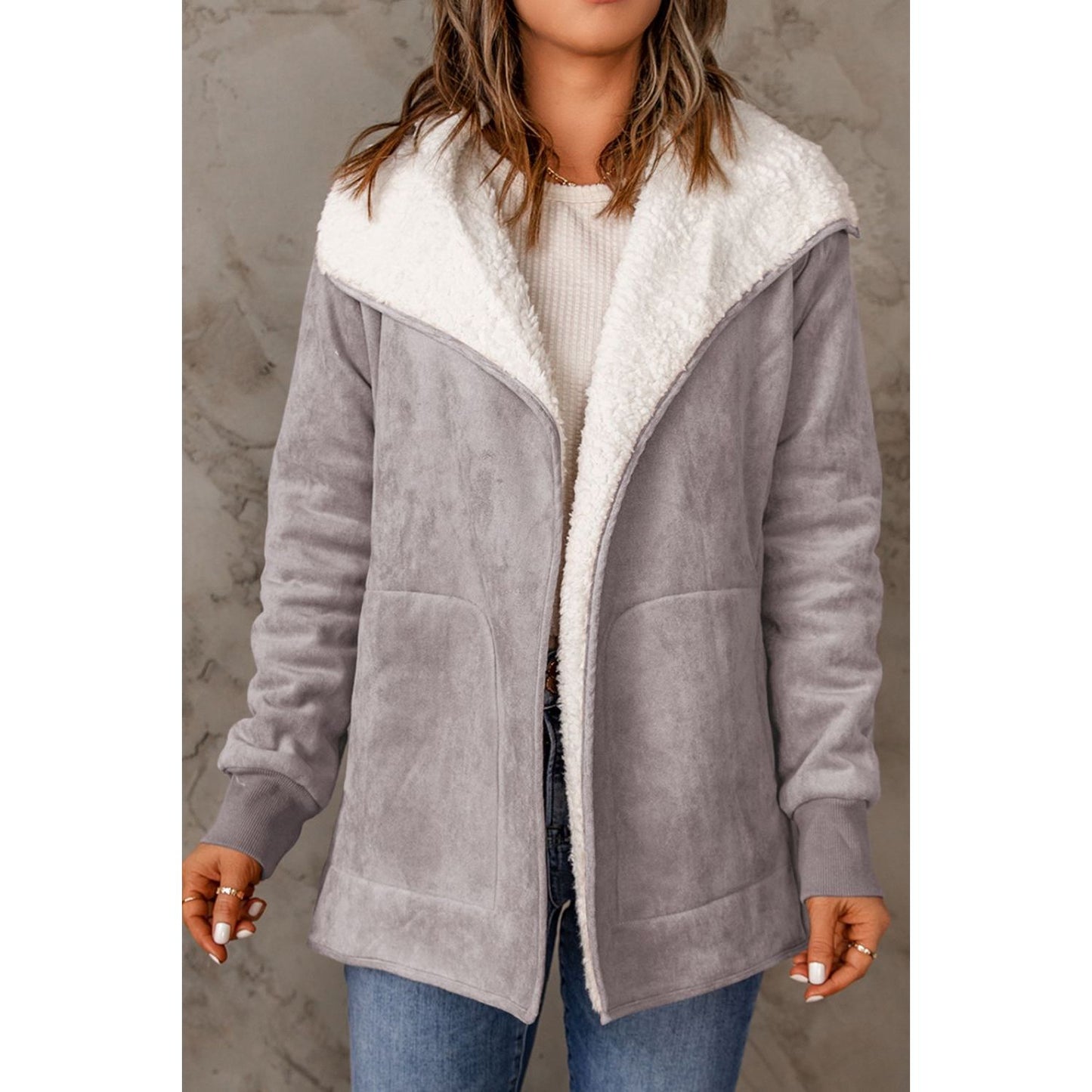 Open Front Long Sleeve Sherpa Jacket