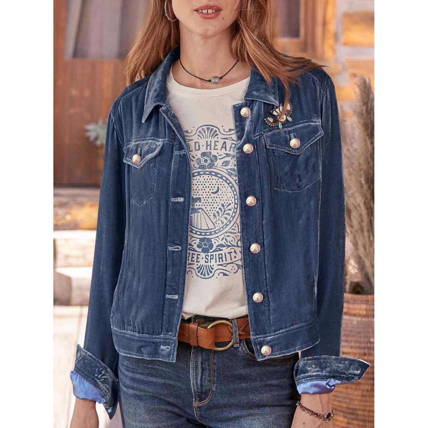 Button Up Long Sleeve Jacket with Chest Pockets