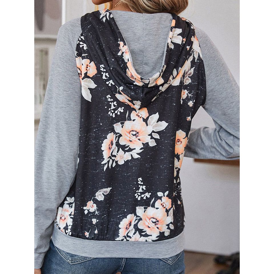 Perfee Printed Raglan Sleeve Hoodie