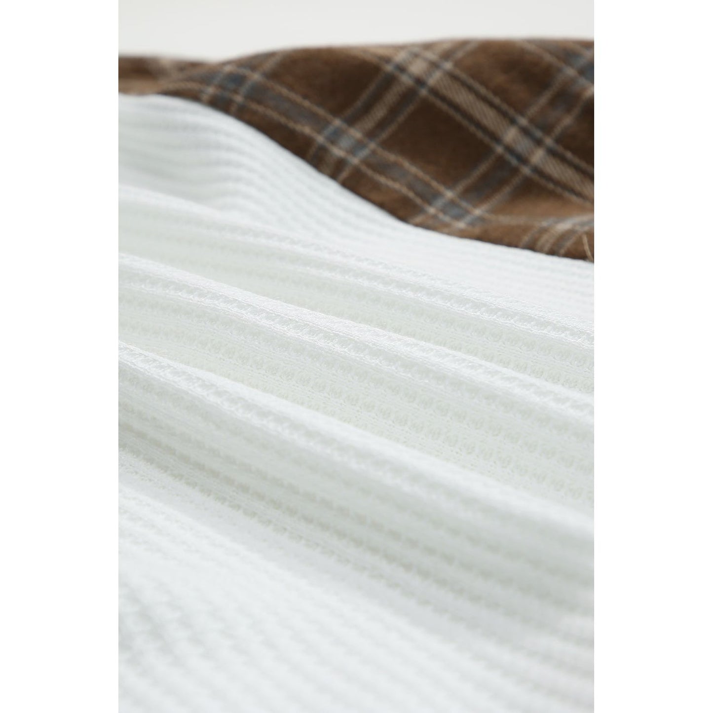 Waffle Knit Plaid Long Sleeve Kangaroo Pocket Hoodie