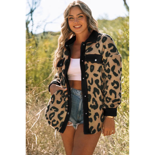 Leopard Button Up Long Sleeve Jacket
