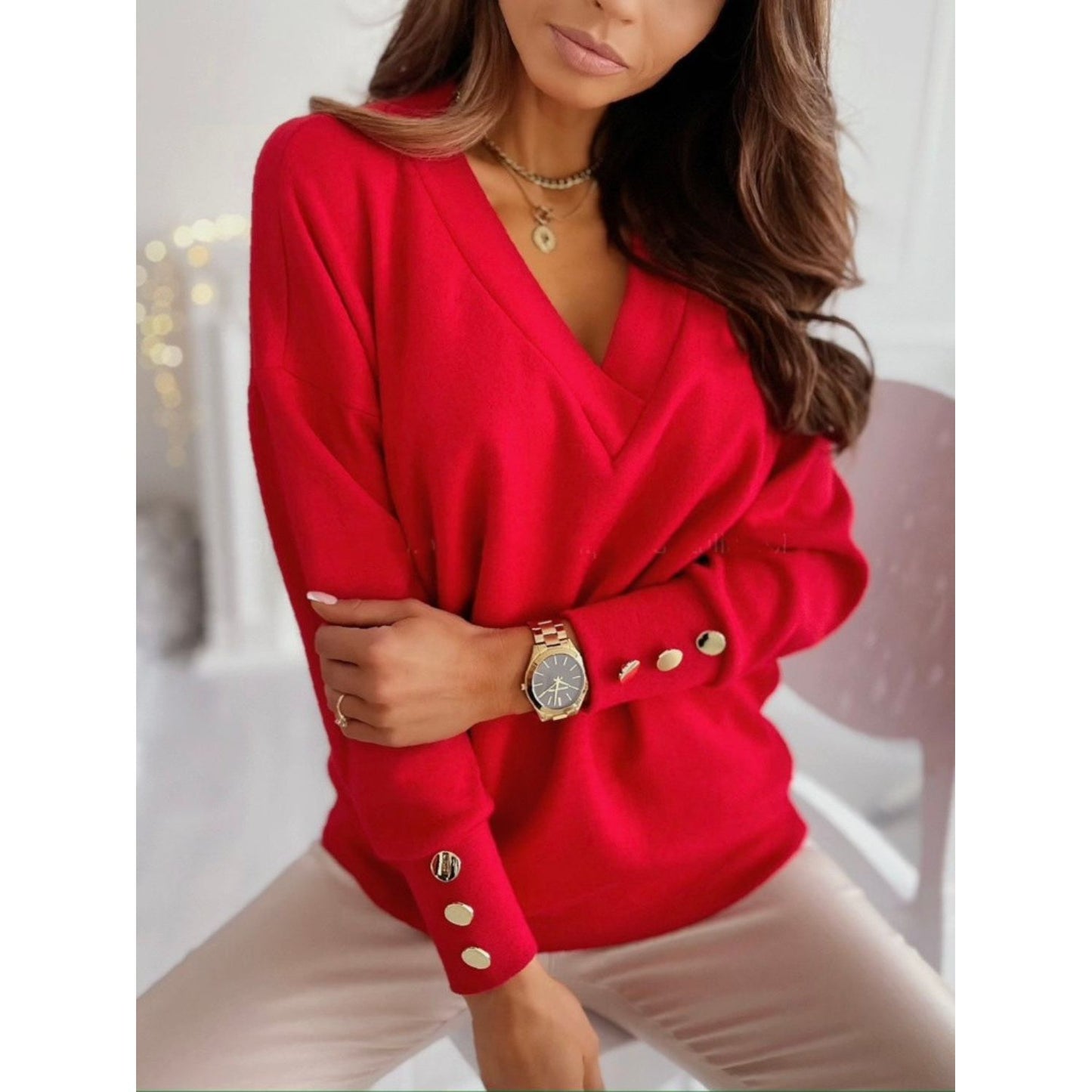V-Neck Long Sleeve Sweatshirt