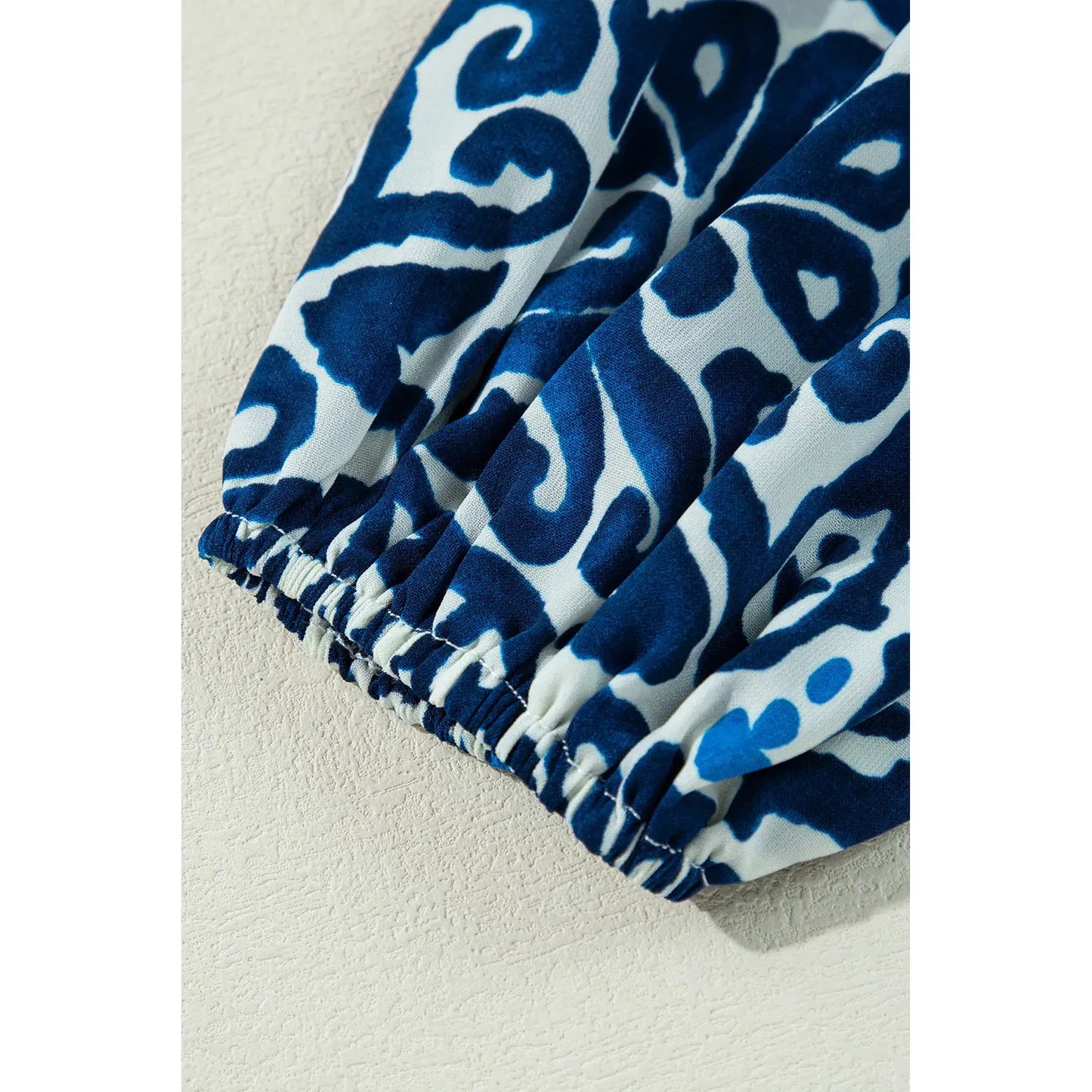 Printed Tie Neck Long Sleeve Dress