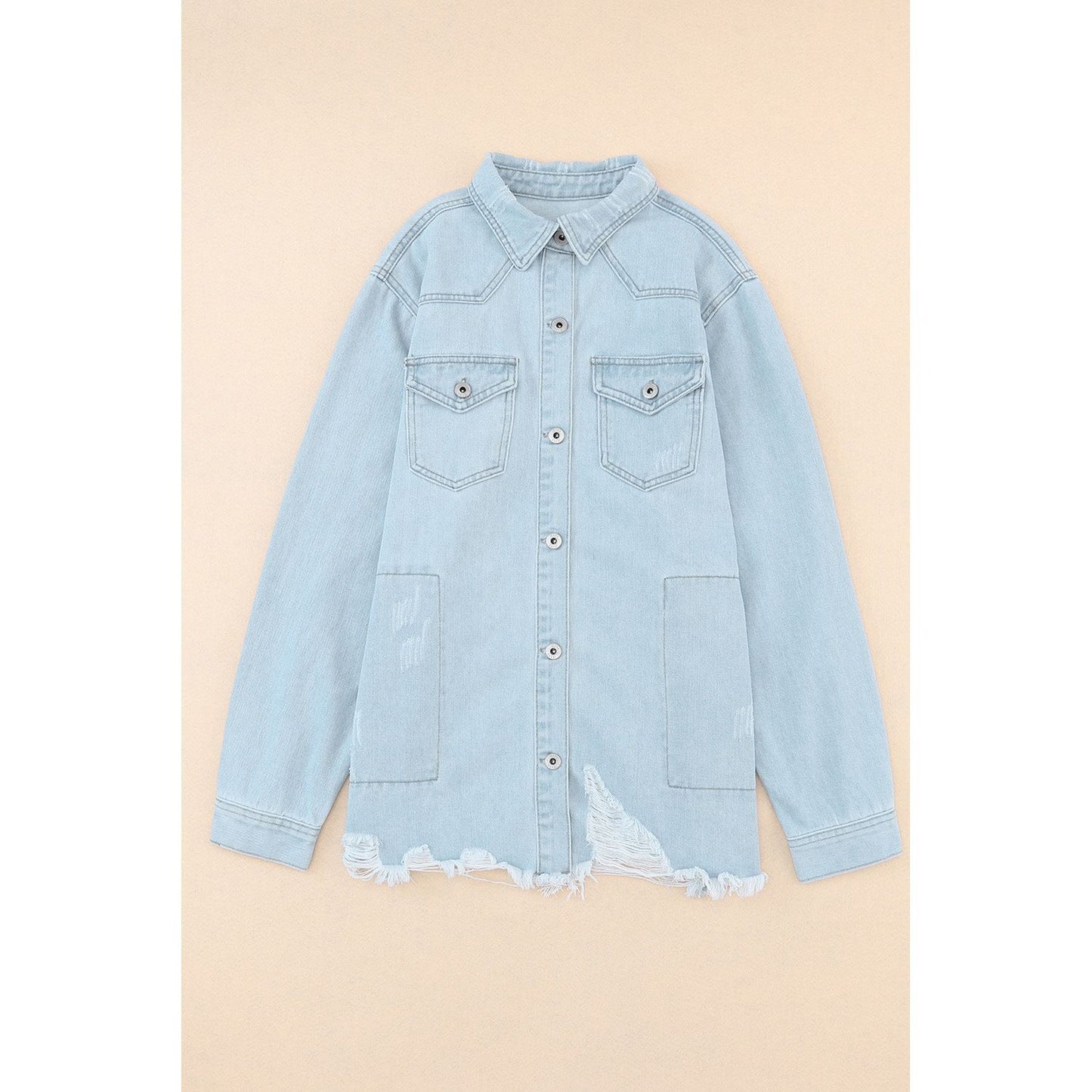 Flap Pocket Raw Hem Denim Jacket