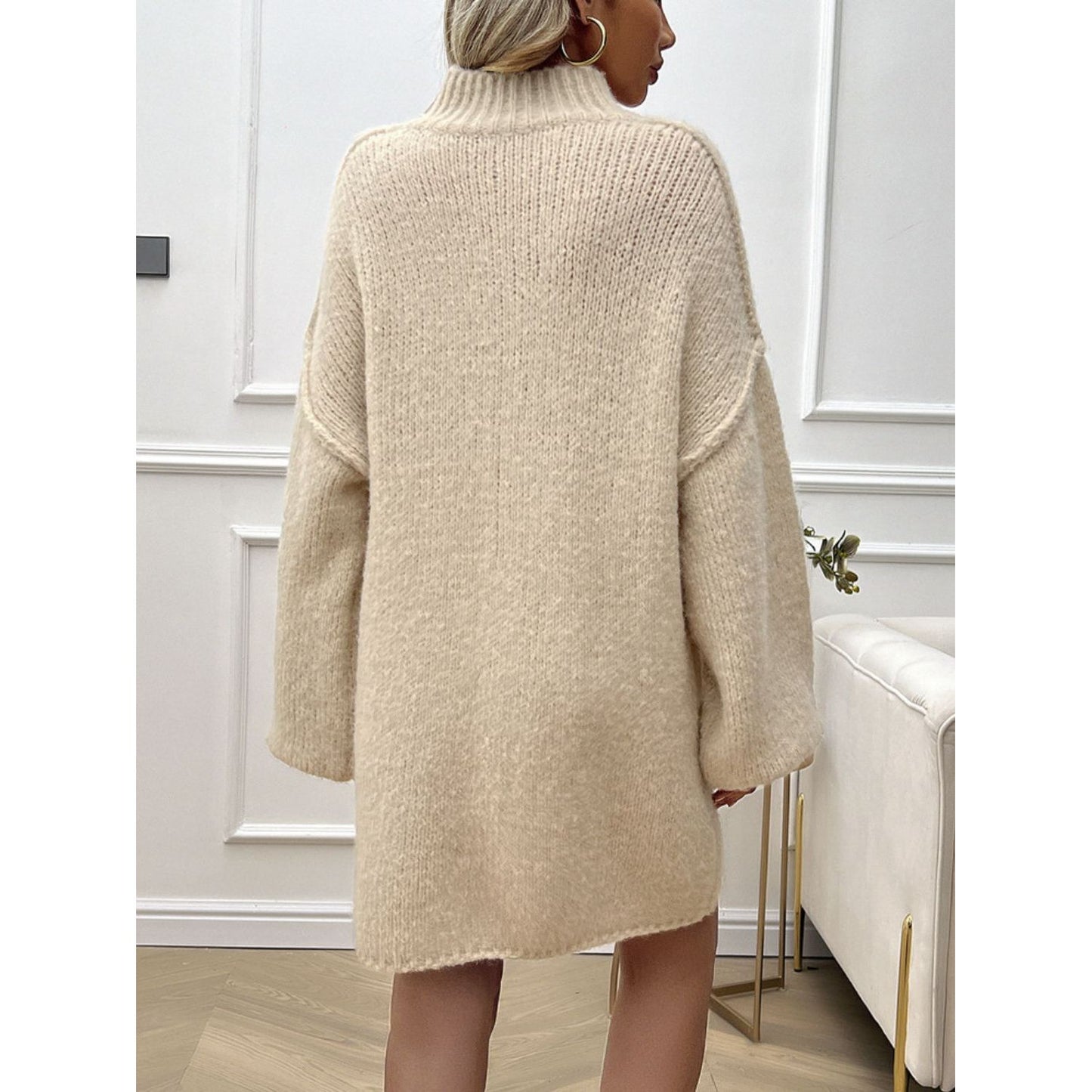 Devine Mock Neck Long Sleeve Mini Sweater Dress