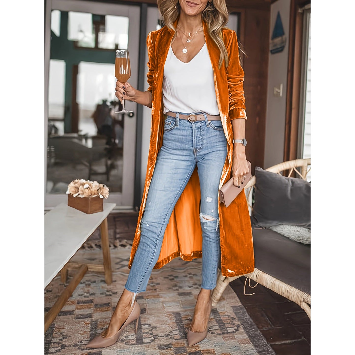 Open Front Long Sleeve Coat