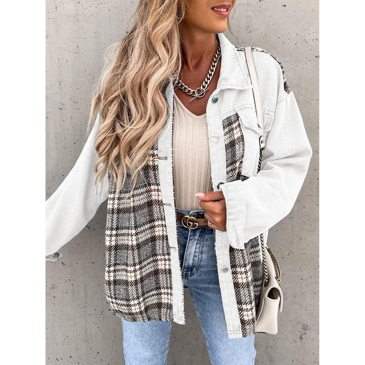 Plaid Button Up Dropped Shoulder Jacket